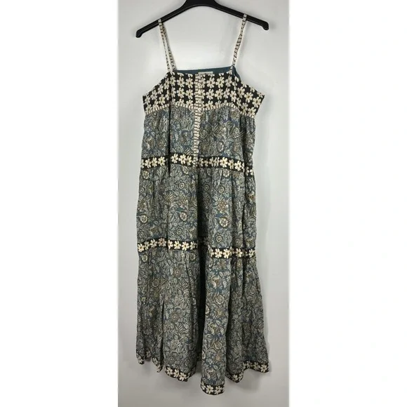 Natural Life Boho Floral Tiered Cotton Maxi Dress Button Front Midi Womens XL - Picture 2 of 14